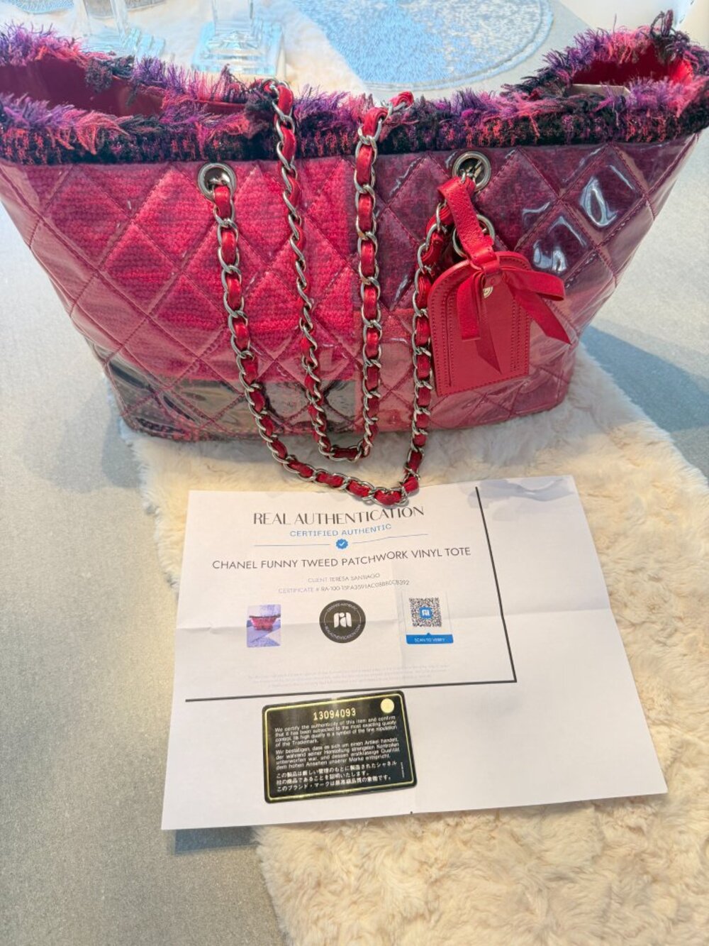 Authentic Chanel Funny Tweed Patchwork Tote Pink Purple Leather Chain Bag - Picture 16 of 16